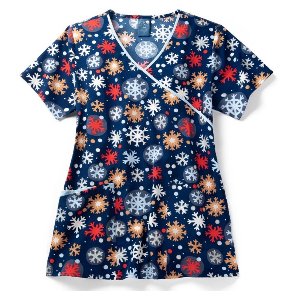 Zoe + Chloe Christmas scrub top “Frosty Drop” Women’s 2X 2XL Glitter Sparkle